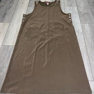 Vintage Denim & Co Overall Dress Plus size 2x Brown Long Maxi Stretch w/ pockets